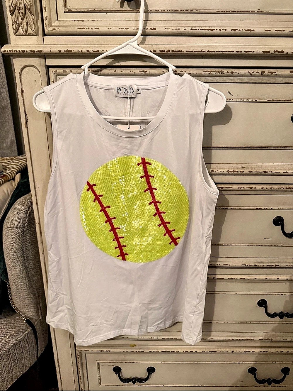 BOMB DESIGNS Graphic Baseball Tank Top White XL NWT